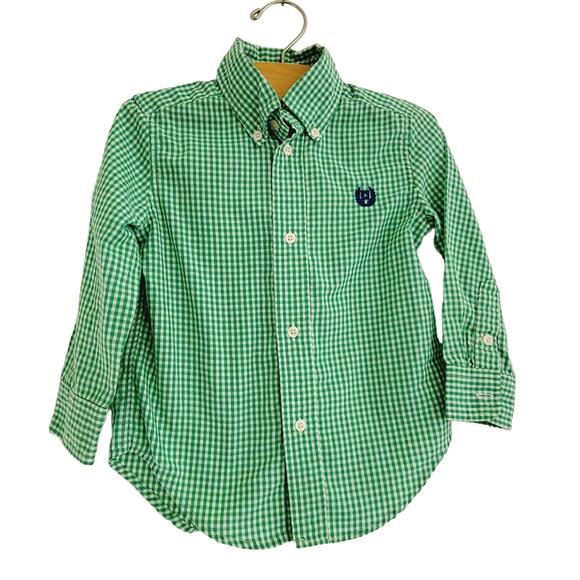 Chaps 2T easy care gingham button down green and white - Picture 1 of 4
